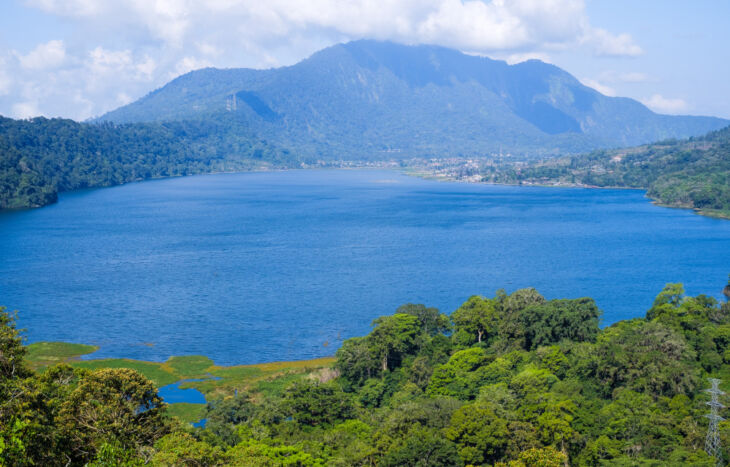 view lake buyan danau buyan from top landscape with lake mountain views bedugul buleleng bali indonesia